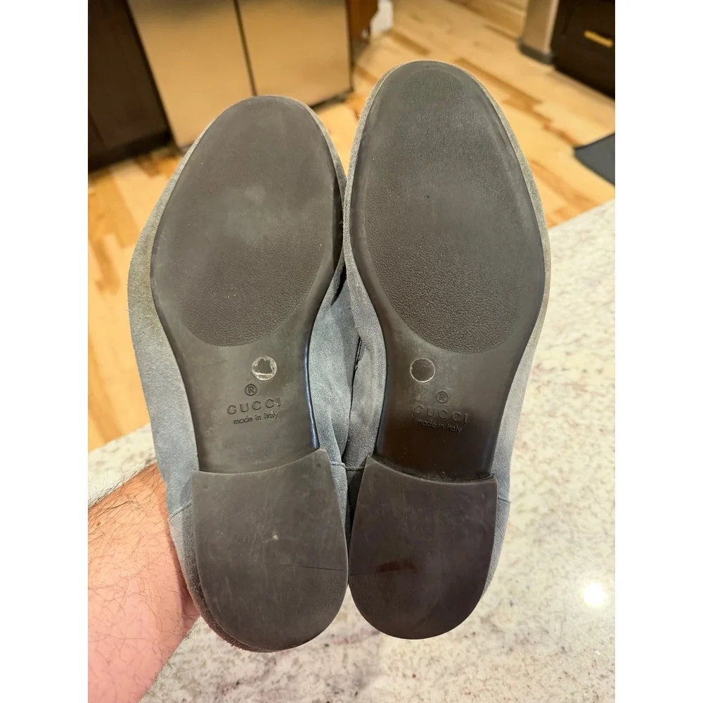 Gucci Mens Grey Suede Web Horsebit Loafers Size 10 Italy Luxury Shoes